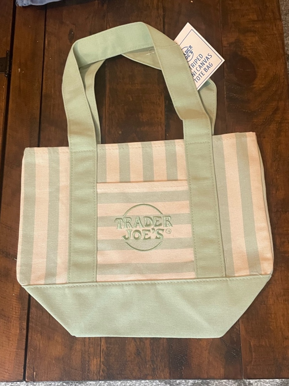 Trader Joe’s New Edition Striped Mint Green Mini Canvas Tote Bag NEW